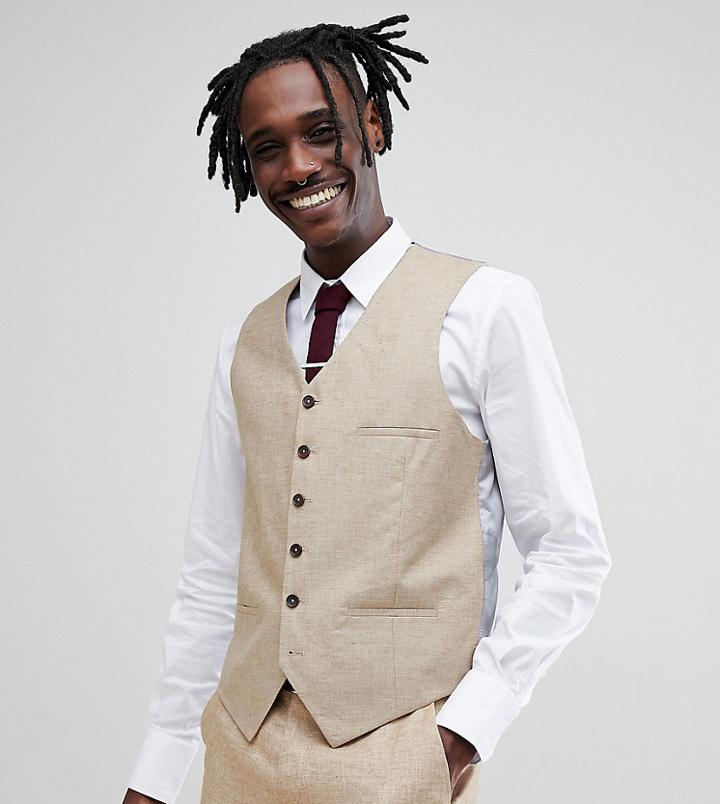 Heart & Dagger Skinny Vest In Linen - Tan