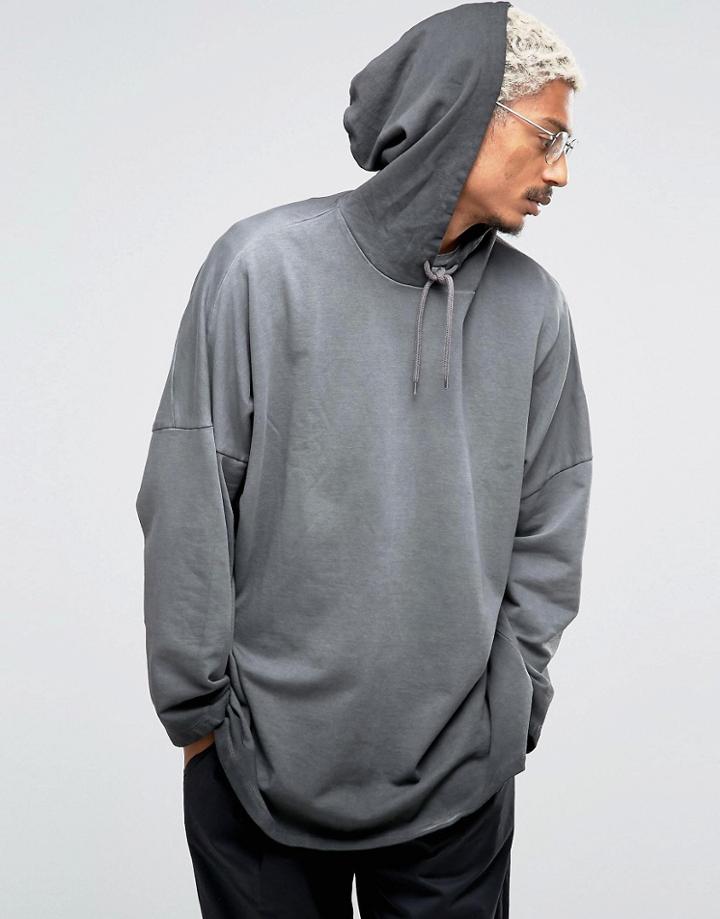 Asos Extreme Oversized Hoodie With Cropped Sleeves - Gray