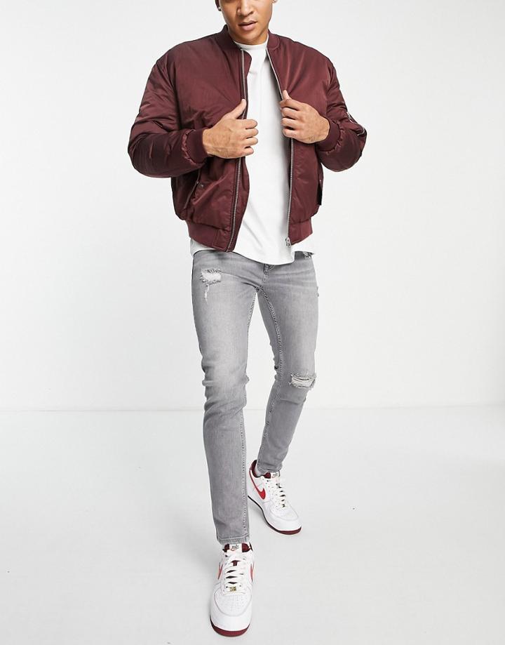 Topman Rip Stretch Skinny Jeans In Gray