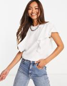 Asos Design High Neck Blouse With Frill Sleeve Detail In Ivory-white