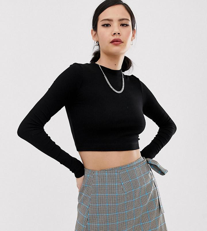 Collusion Rib Long Sleeve T-shirt In Black - Black