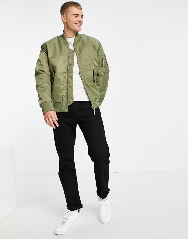 Topman Ma1 Padded Bomber Jacket In Olive-green