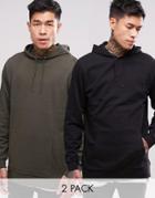Asos Longline Hoodie 2 Pack Khaki/ Black - Multi