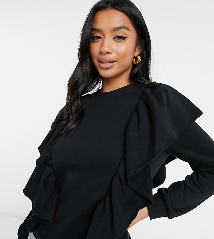 Vero Moda Petite Sweater With Side Ruffle Detail In Black