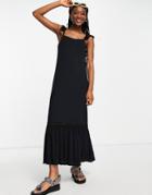 Asos Design Ruffle Sleeve Maxi Sundress With Lace Inserts In Black