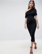 Asos Design Pleated Shoulder Pencil Dress - Black