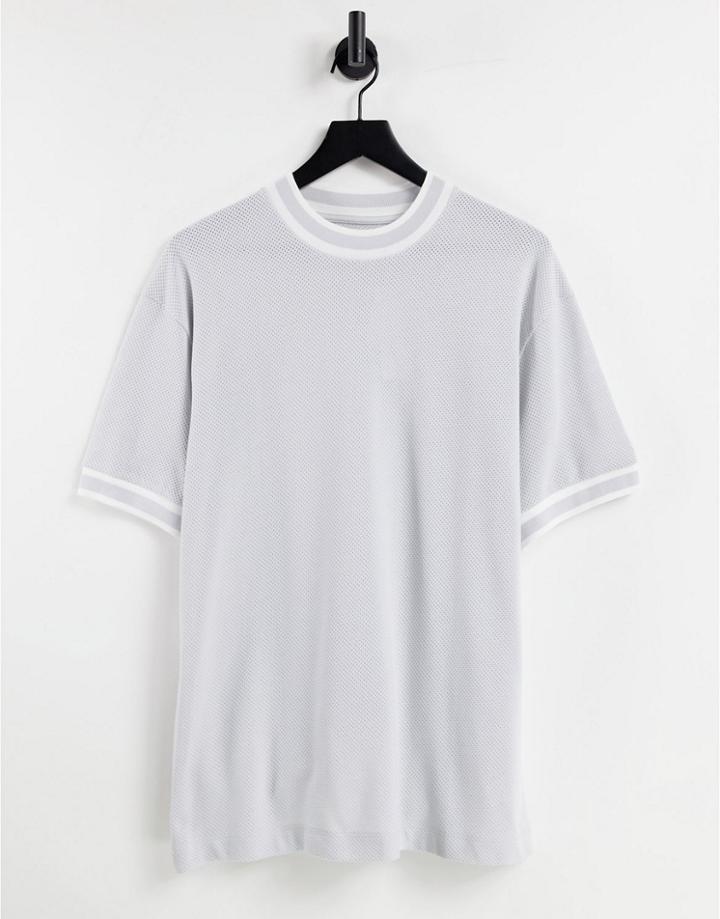 Topman Oversized T-shirt With Ringer Tee Airtex Fabric In Gray-grey
