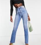 Asos Design Tall High Rise 'y2k' Stretch Flare Jeans In Bright Midwash-blues