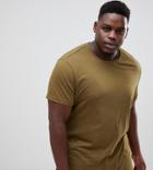 Asos Design Plus Organic T-shirt With Crew Neck In Khaki-green