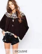 Hiptipico Handmade Cape With Multi Stripe Embroidery - Multi