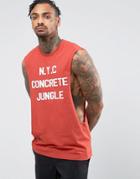 Asos Sleeveless T-shirt With Extreme Dropped Armhole And New York Print - Red