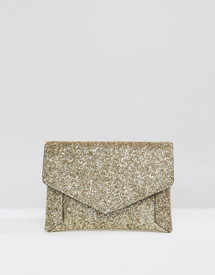Asos Glitter Envelope Clutch Bag - Gold
