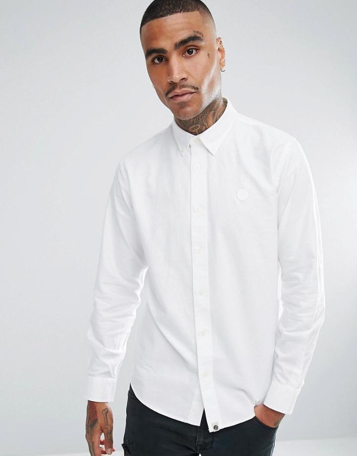 Pretty Green Long Sleeve Plain Oxford Shirt In White - White