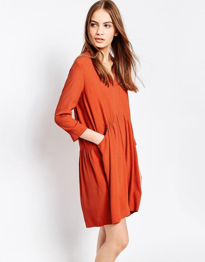 Just Female Lola Smock Dress In Rust - Rust