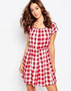 Wal G Skater Dress In Plaid - Red Check