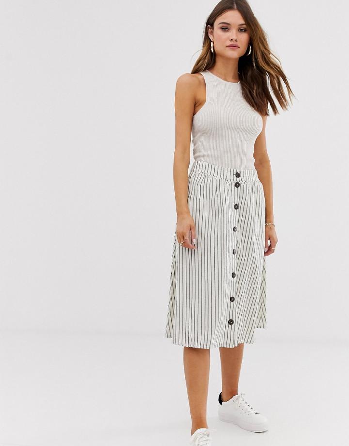 Esprit Striped Buttoned Midi Skirt In Off White - Cream