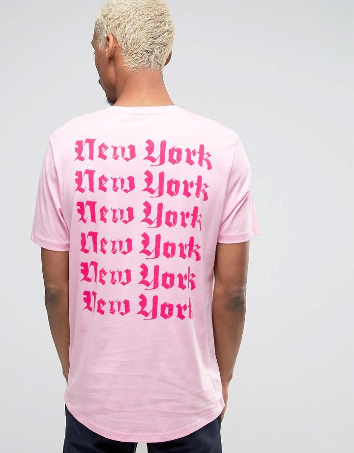 Asos Longline T-shirt With Pink New York Back Print - Pink