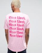 Asos Longline T-shirt With Pink New York Back Print - Pink