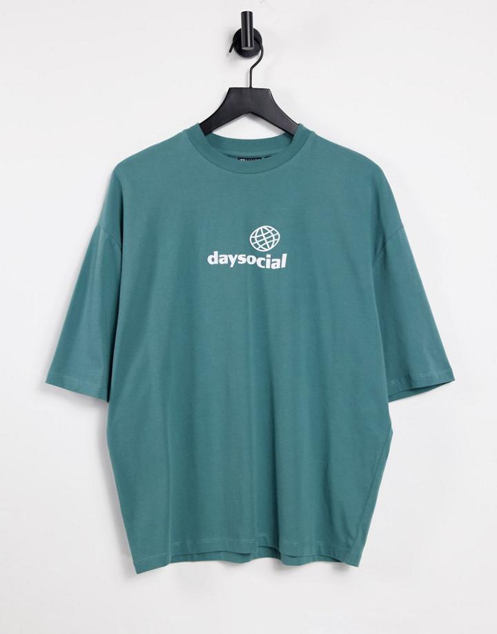 Asos Daysocial Oversized T-shirt With Chest Print In Blue-blues