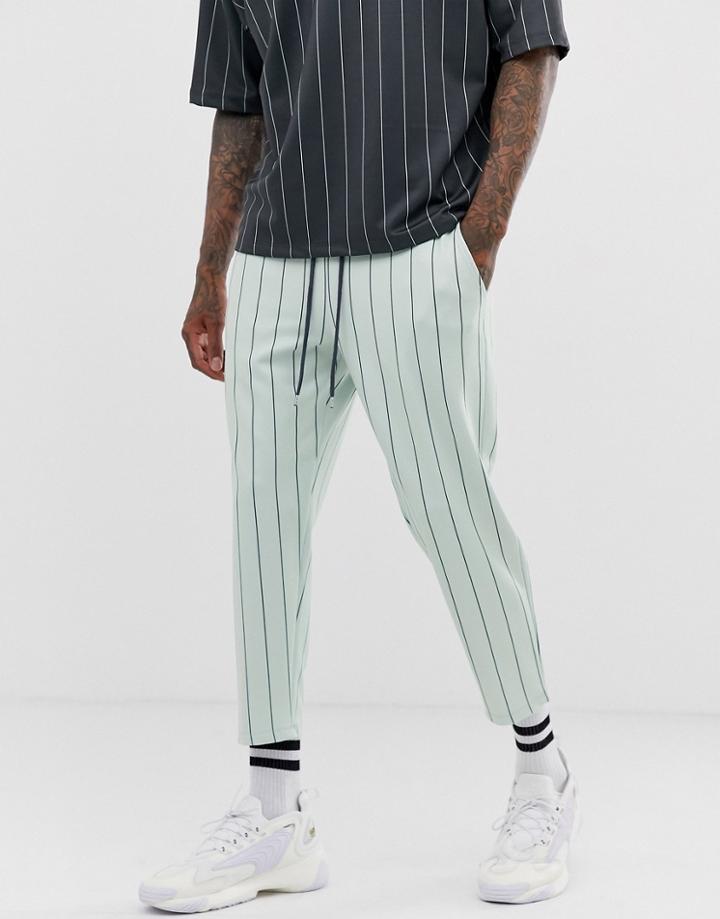 Asos Design Two-piece Skinny Cropped Sweatpants In Pinstripe - Green