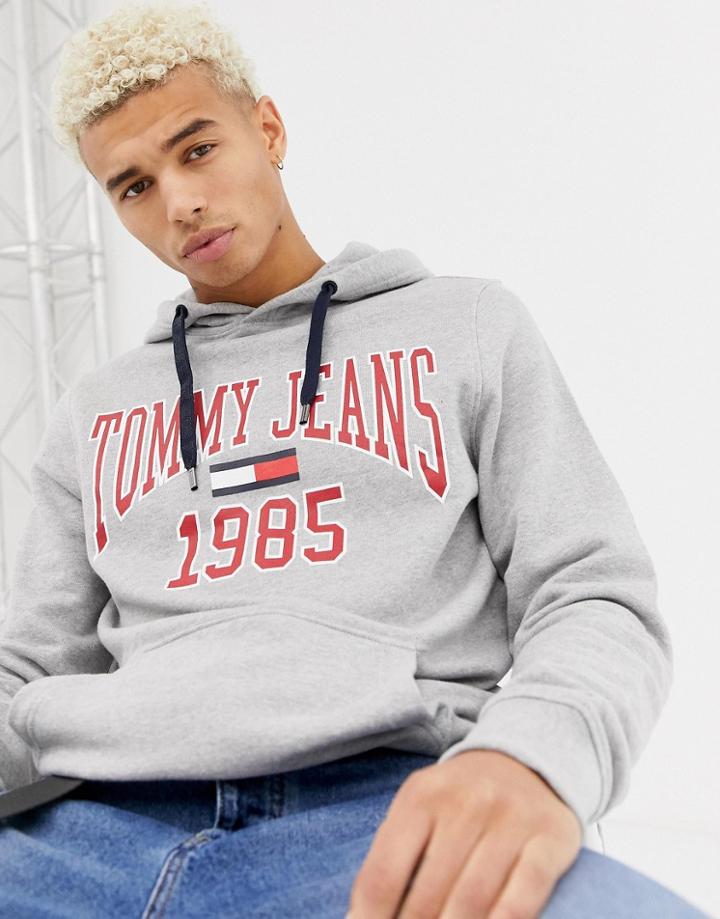 Tommy Jeans 1985 Logo Print Hoodie In Gray Marl - Gray