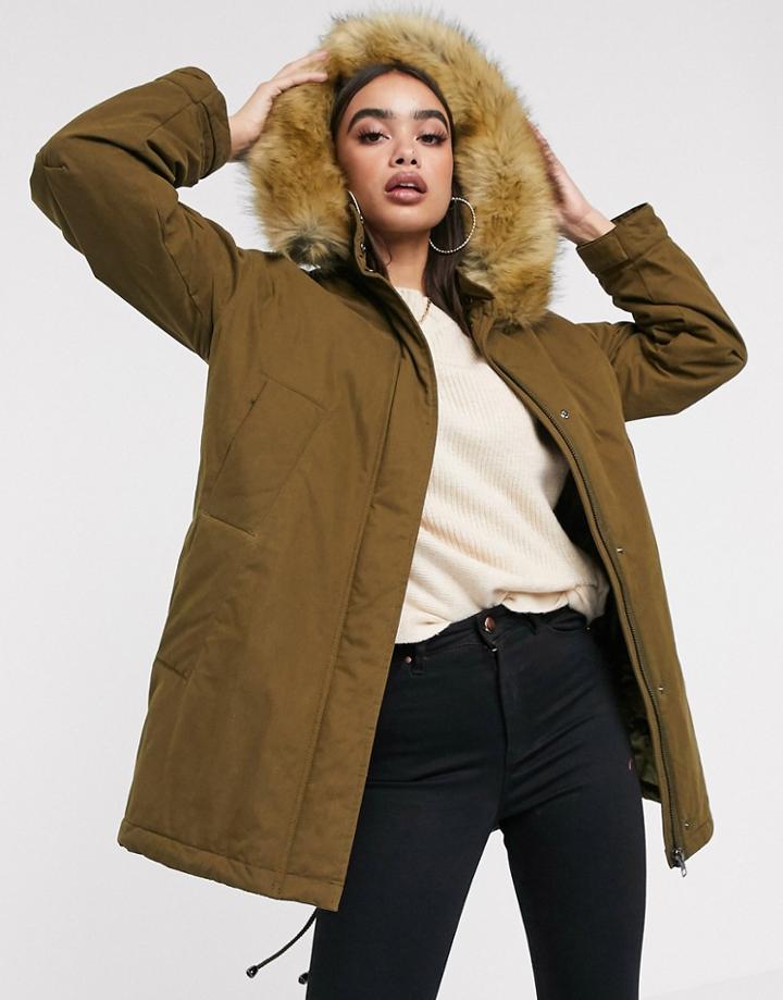 Asos Design Ultimate Parka In Khaki - Green