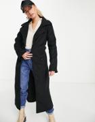 Brave Soul Virgo Belted Maxi Coat In Black