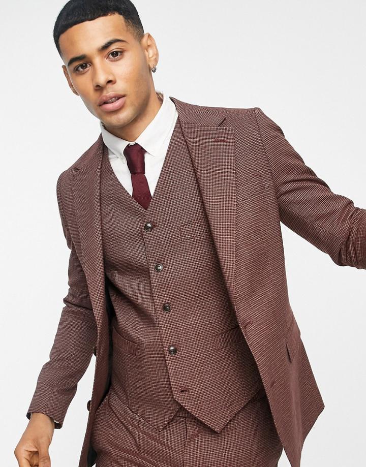 Gianni Feraud Skinny Fit Red Puppytooth Check Suit Jacket