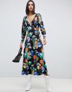 Asos Design V Neck Statement Maxi Dress In Tiger Print - Multi