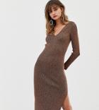 River Island Knitted Dress With V Neck In Bronze - Copper