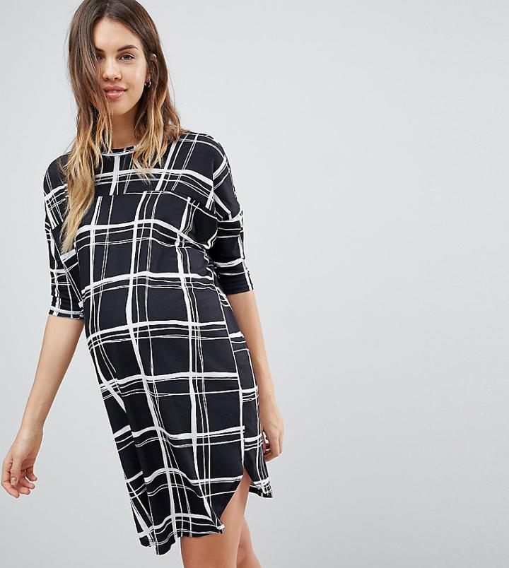 Asos Maternity Oversize T-shirt Dress With Seam Detail In Mono Check Print - Multi