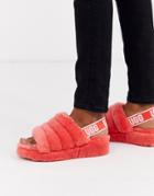 Ugg Fluff Yeah Logo Strap Slides In Neon Pink