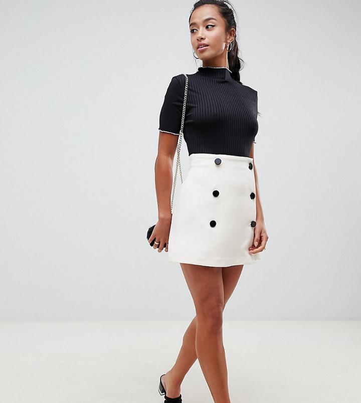 Asos Design Petite Exclusive Double Breasted Mini Skirt - Cream