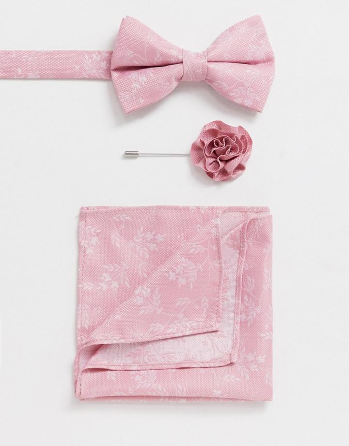 Asos Design Wedding Slim Tie & Pocket Square & Tie Pin In Pink - Pink