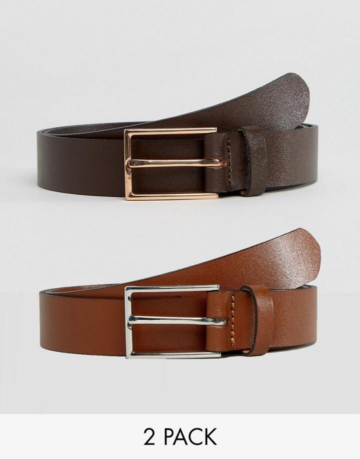 Asos 2 Pack Smart Leather Belt Save - Multi