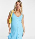 Asos Design Maternity Mini Button Through Tie Shoulder Sundress In Turquoise-blue