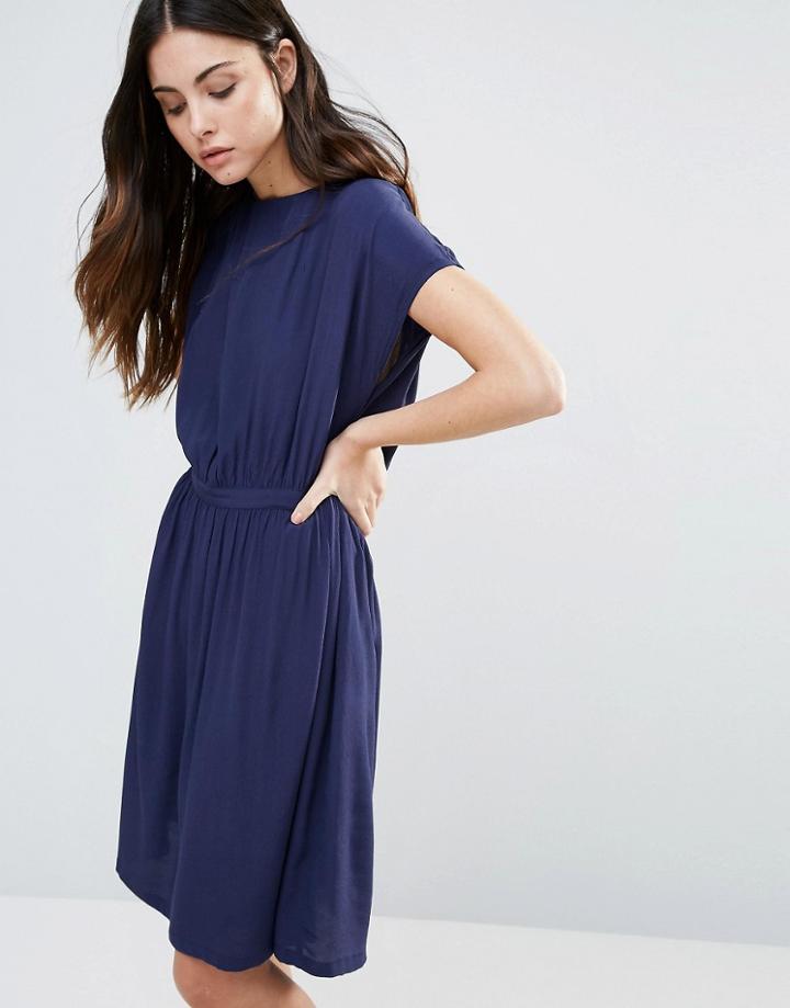 Minimum Short Sleeve Skater Dress - Navy