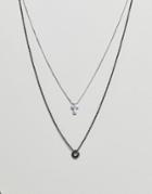 Icon Brand Cross & Loop Necklace In Gunmetal & Silver In 2 Pack Exclusive To Asos - Silver