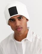 Asos Design Oversized Beanie In White With Badge