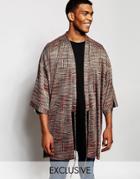 Reclaimed Vintage Kimono With Front Tie - Brown