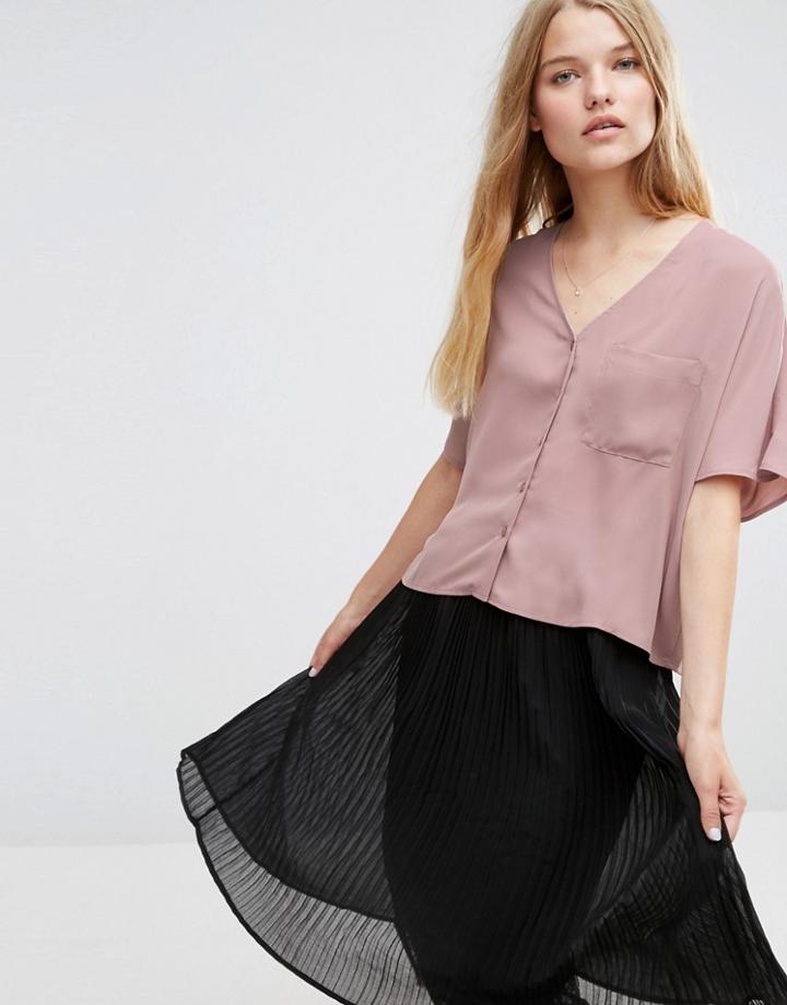 Asos Cropped V Neck Kimono Blouse - Purple