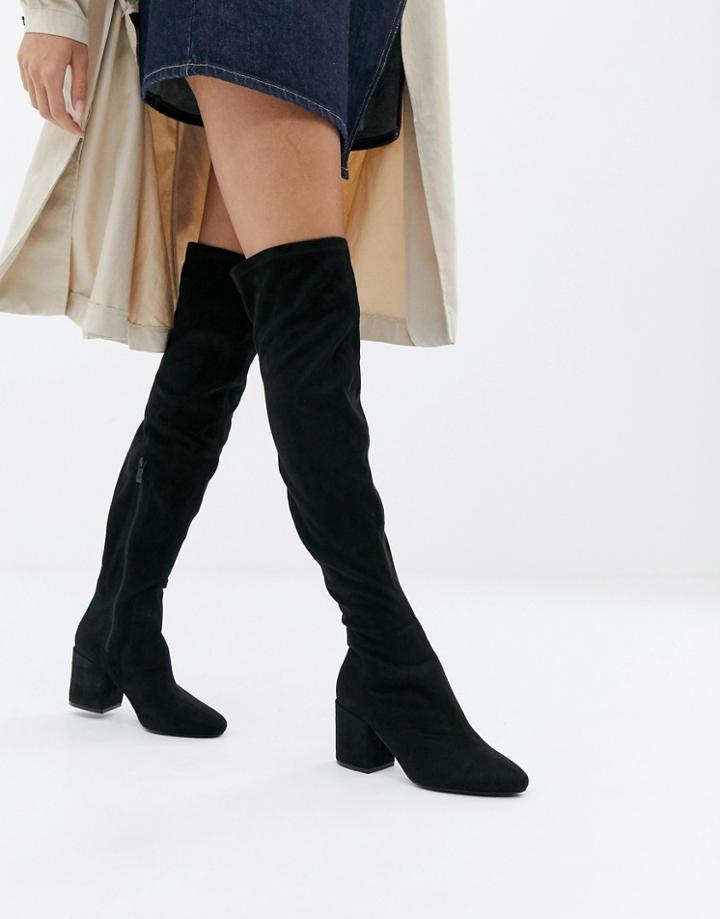 Raid Kola Black Round Toe Over The Knee Boots - Black