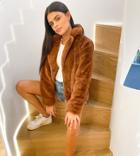 Vila Petite Faux Fur Coat In Brown