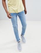Ldn Dnm Spray On Jeans In Mid Wash - Blue