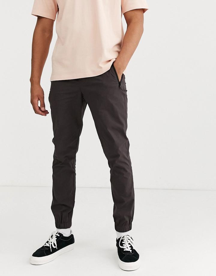 Asos Design Tapered Woven Sweatpants In Nylon With Webbed Belt In Brown