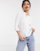 Miss Selfridge Shirt With Lace Insert In Ivory-white