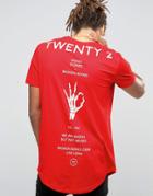 Asos Super Longline T-shirt With Skeleton Hand Back Print In Red - Red