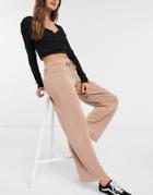 Pieces Lounge Wide Leg Pants With Drawstring In Nude-brown