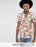 Asos Tall Skinny Shirt With Floral Print - Beige