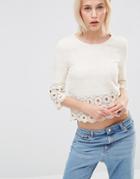 Lavand Crochet Trim Cropped Top - Cream